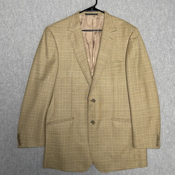 BYRON British Style Wool Silk Tan Glen Plaid Blazer Jacket  Read Description** - Picture 1 of 7